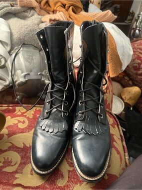 G.H. Bass & Co. Black Leather Lace-Up Kiltie Combat Boots